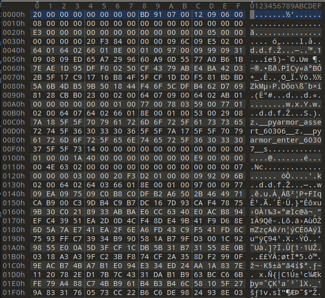 Screenshot of hex editor showing initial decryption result