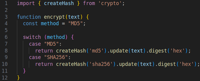 Code of the encrypt function