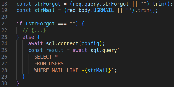 Vulnerable code of TRACK_REQUESTFRMSQL.ASP